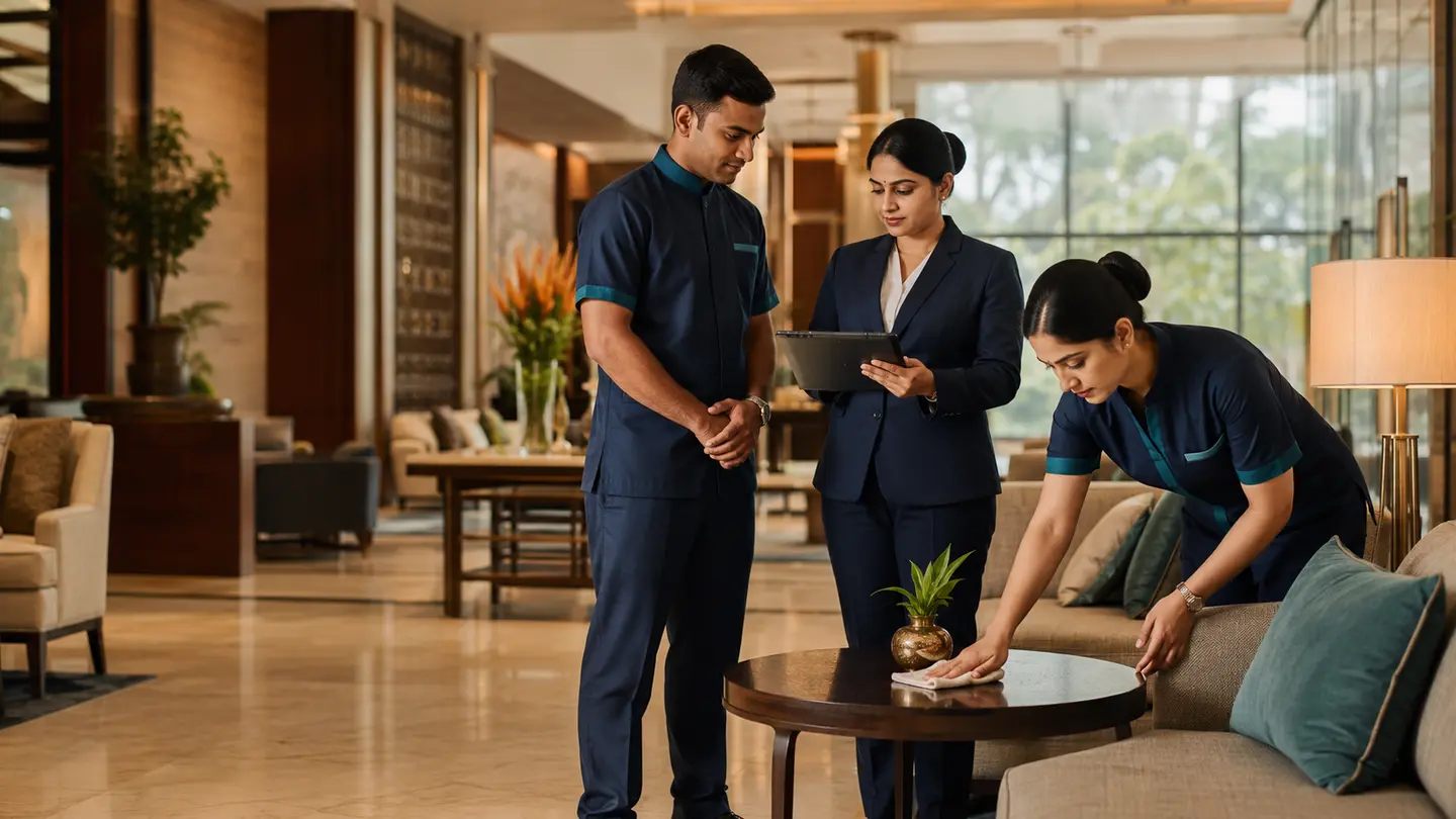 Photorealistic Indian property-care scene for Property management for Hospitality & Guest Properties.
