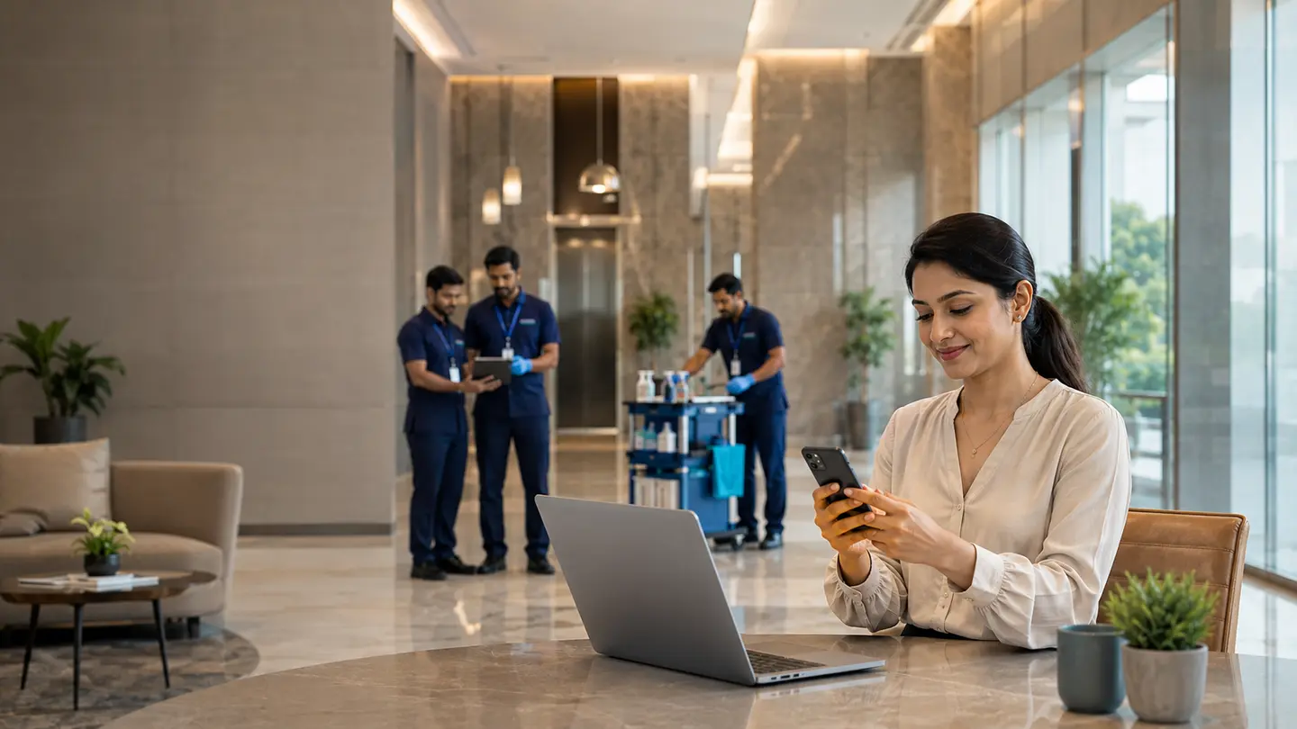 Indian property-care team preparing for a documented service booking
