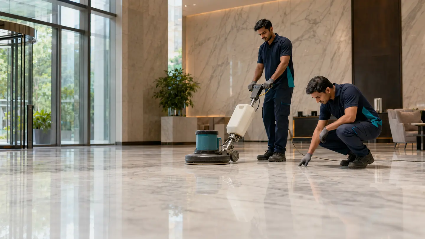 Indian Vivarta-style team delivering Floor Scrubbing